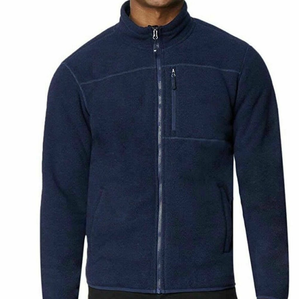32 Degrees Heat Men's Sherpa Lined Fleece Full Zip Jacket Navy Blue XXL